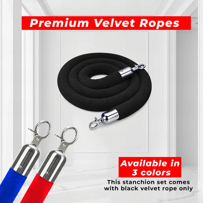 Black velvet rope with silver hooks