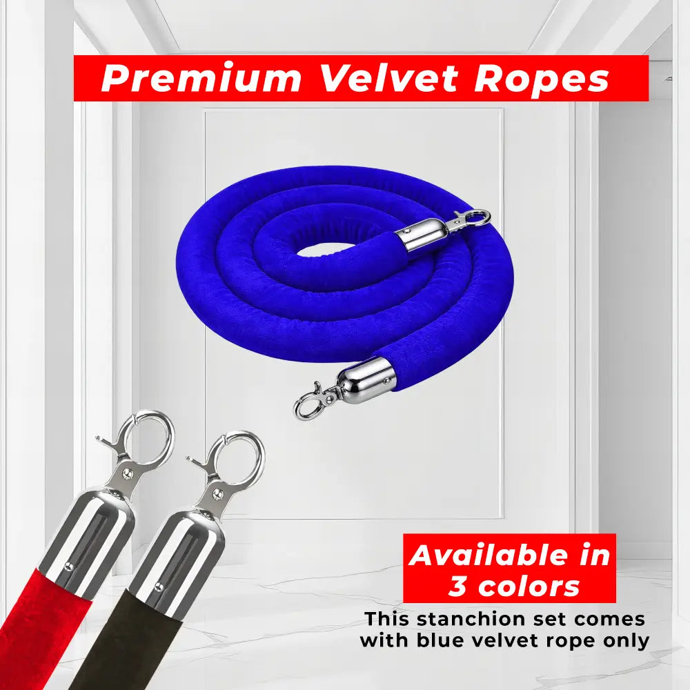 Blue velvet rope with silver hooks
