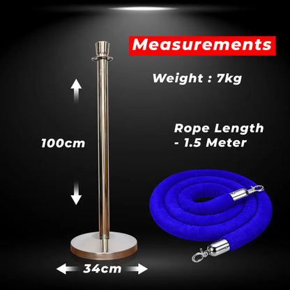 Measurement details of a stand and blue rope