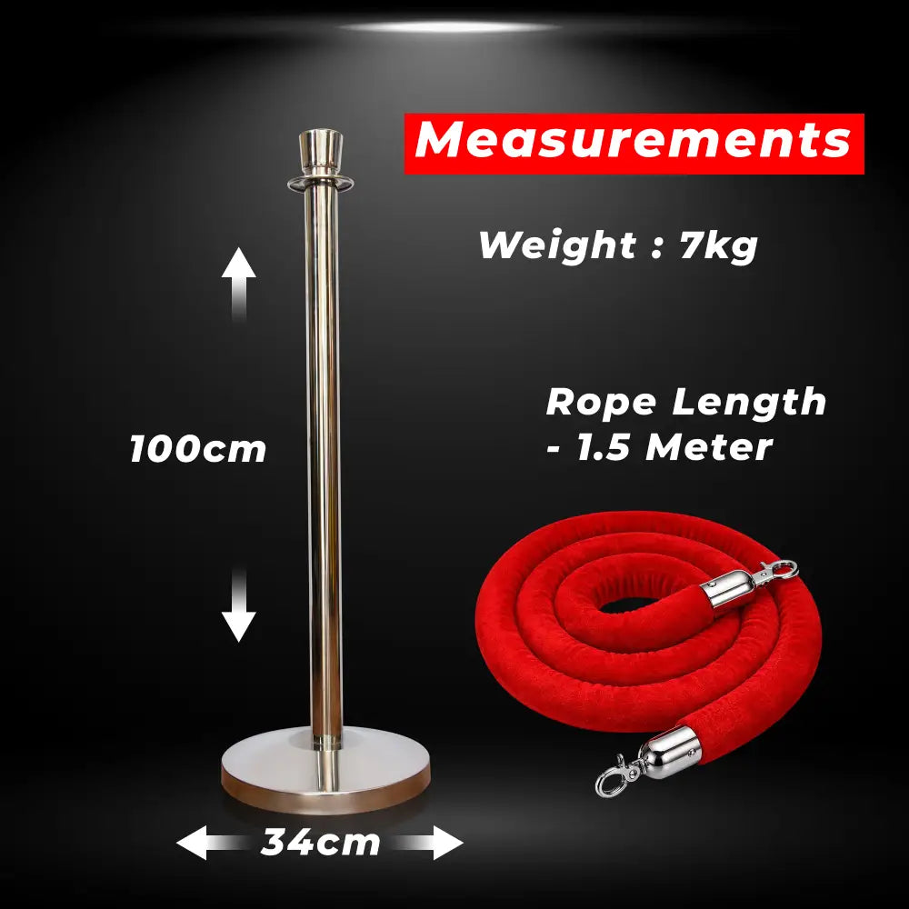 Measurement details of a metal stand and red rop
