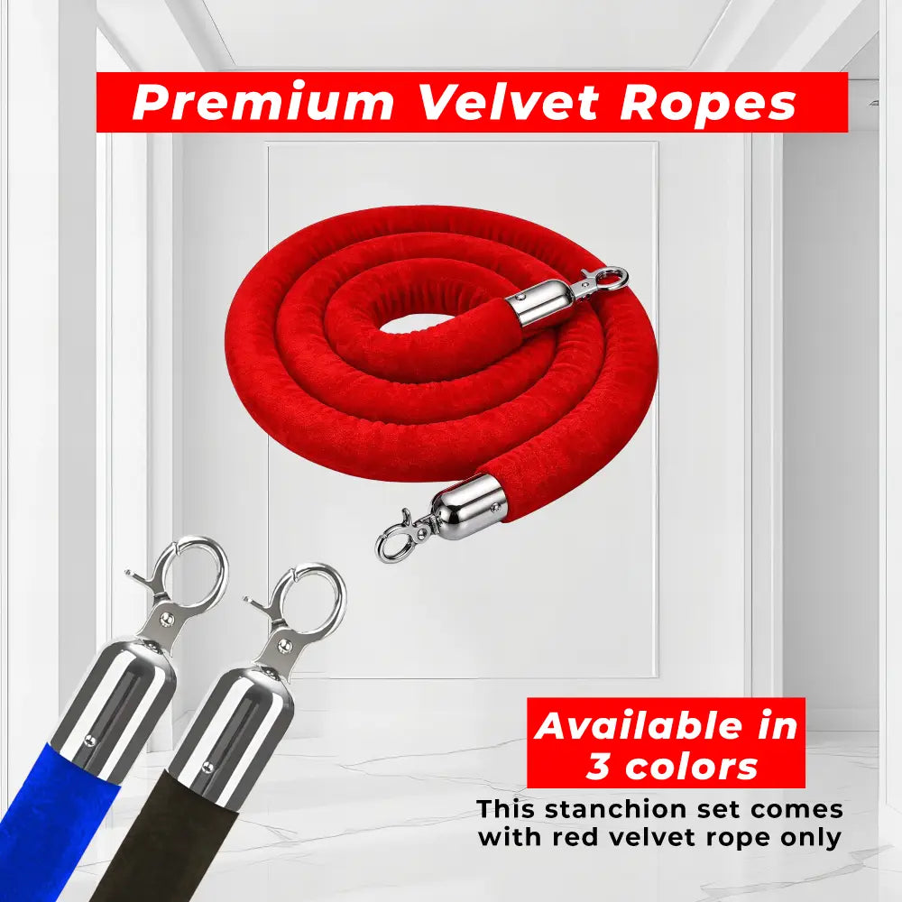 Red velvet rope with silver hooks