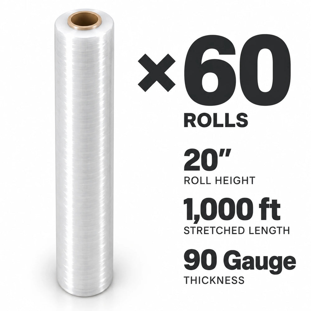 Pellicule étirable de calibre 90 | Largeur de 20 po, 2.5 kg, 1000 pi