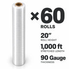 Pellicule étirable de calibre 90 | Largeur de 20 po, 2.5 kg, 1000 pi