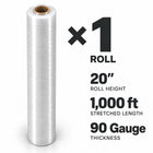 Pellicule étirable de calibre 90 | Largeur de 20 po, 2.5 kg, 1000 pi
