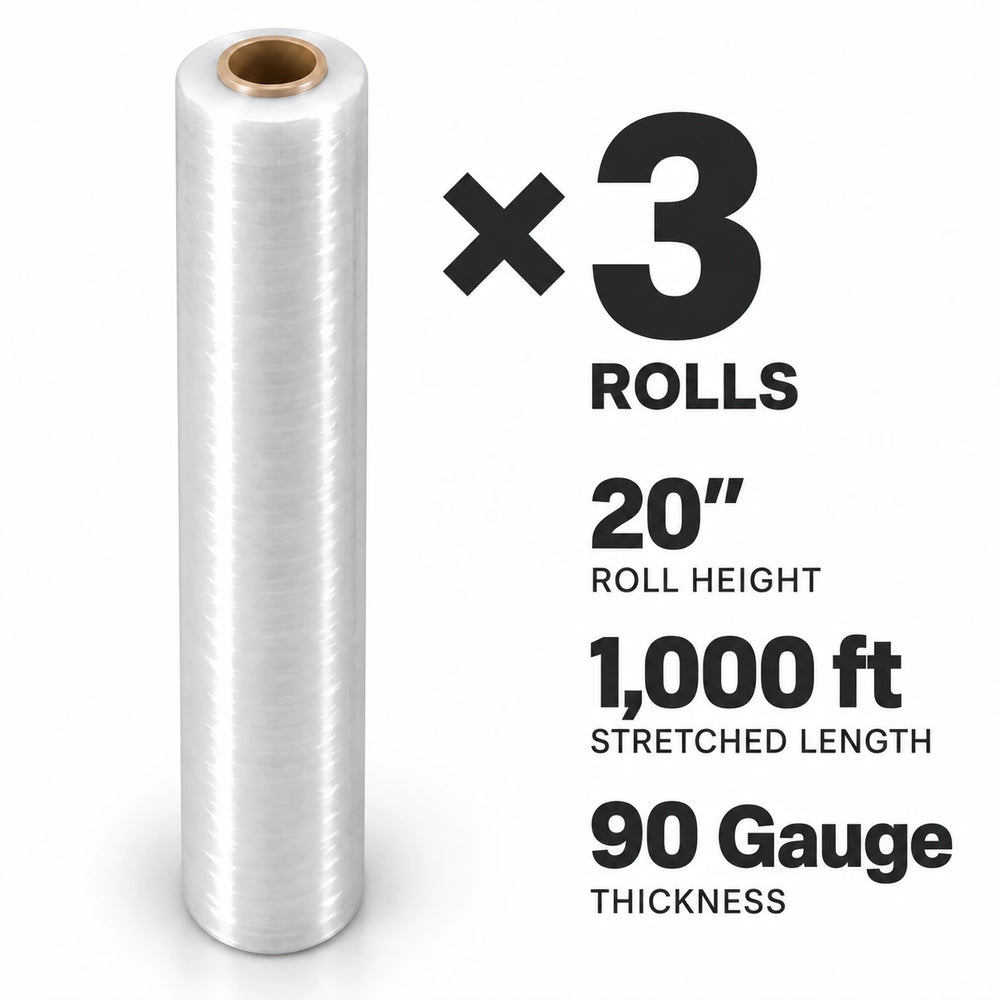 Pellicule étirable de calibre 90 | Largeur de 20 po, 2.5 kg, 1000 pi