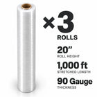 Pellicule étirable de calibre 90 | Largeur de 20 po, 2.5 kg, 1000 pi