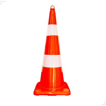 Orange traffic cone with reflective stripes 