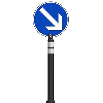 Traffic Island Bollard - Black | Reflective Channelizer Post with 45CM Round Signboard | 127CM Guide Post with Demountable Base