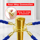 Gold four-way connection with blue ropes 