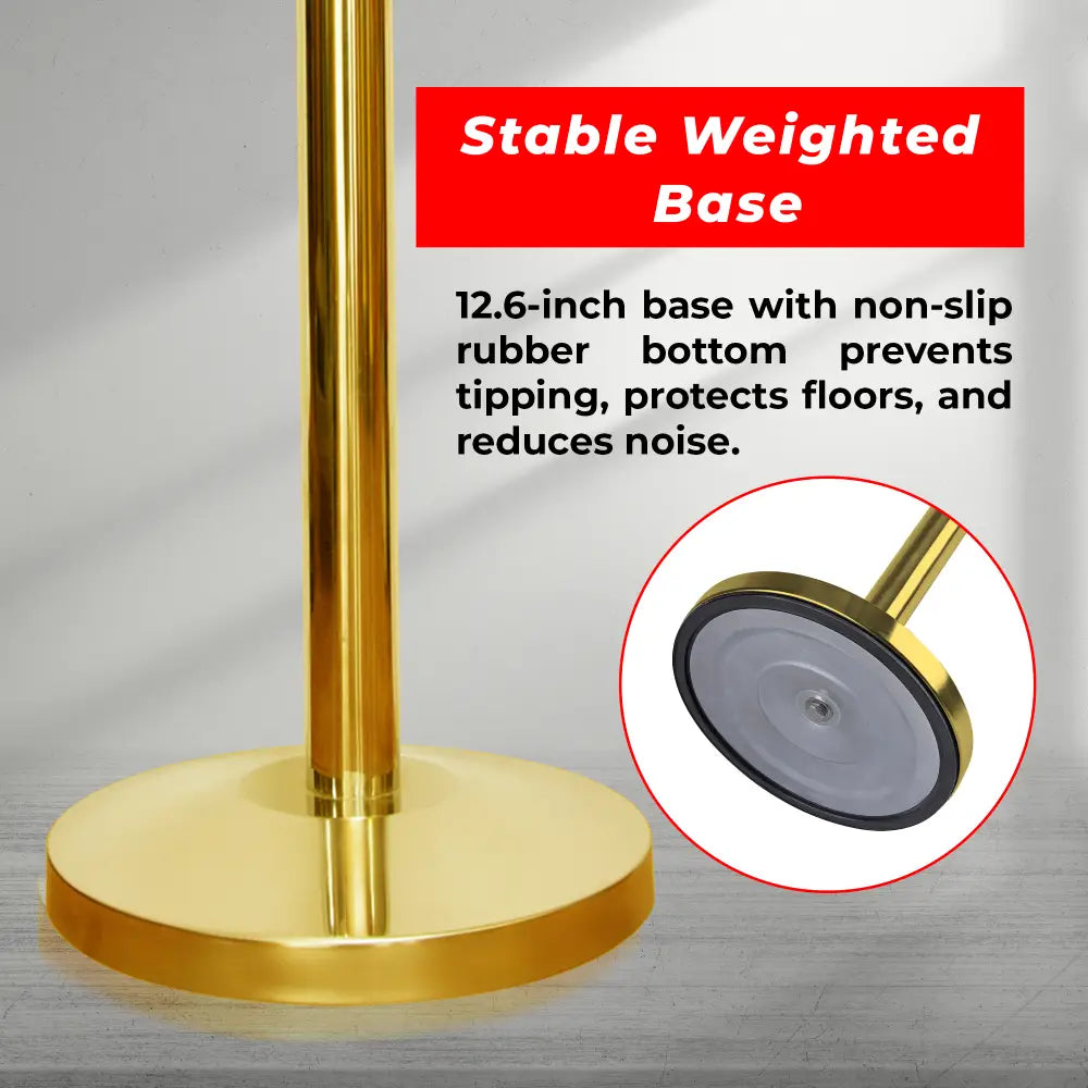 Gold stand with stable weighted base and non-slip rubber bottom