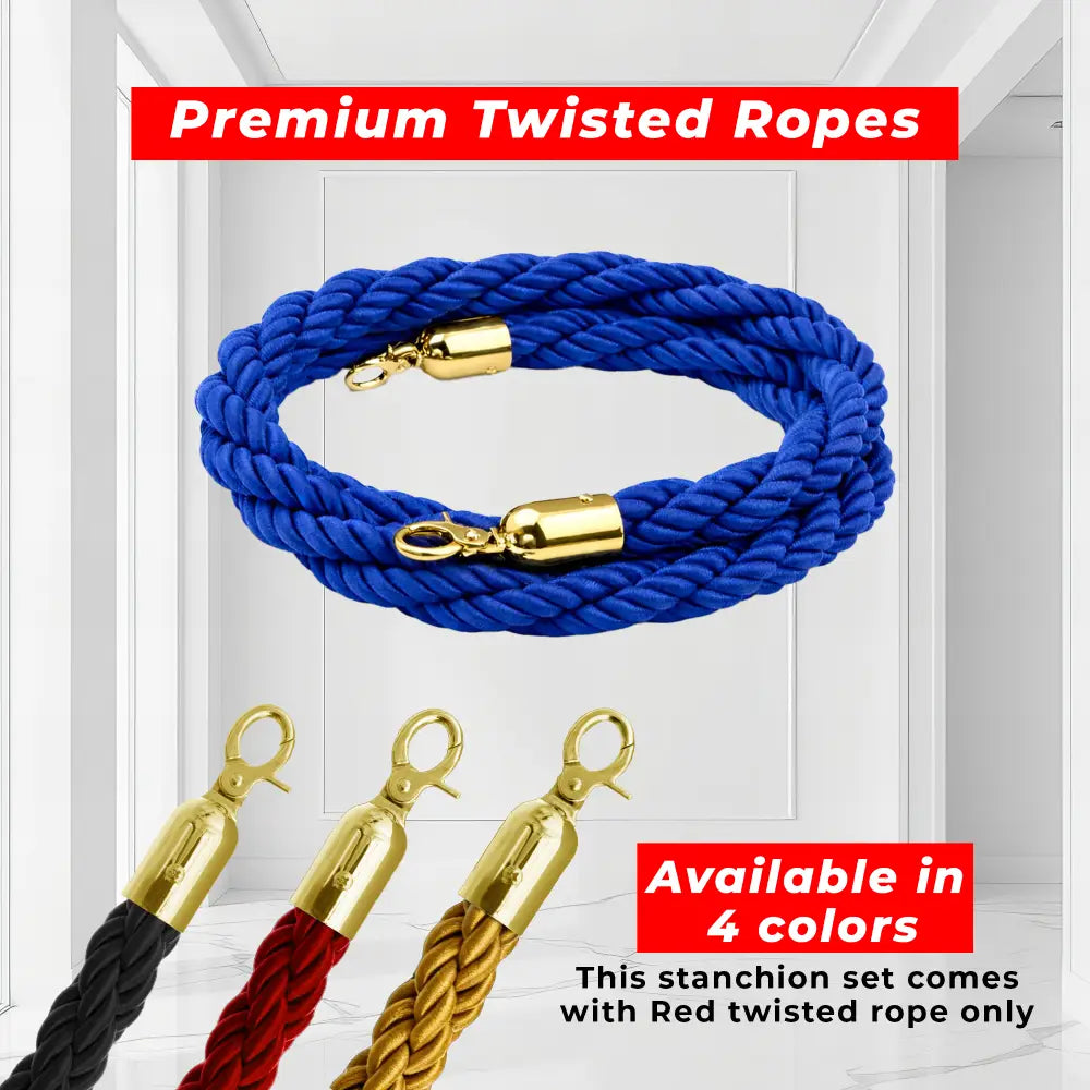 Blue twisted rope with gold hooks