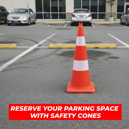Orange safety cone on a parking lot
