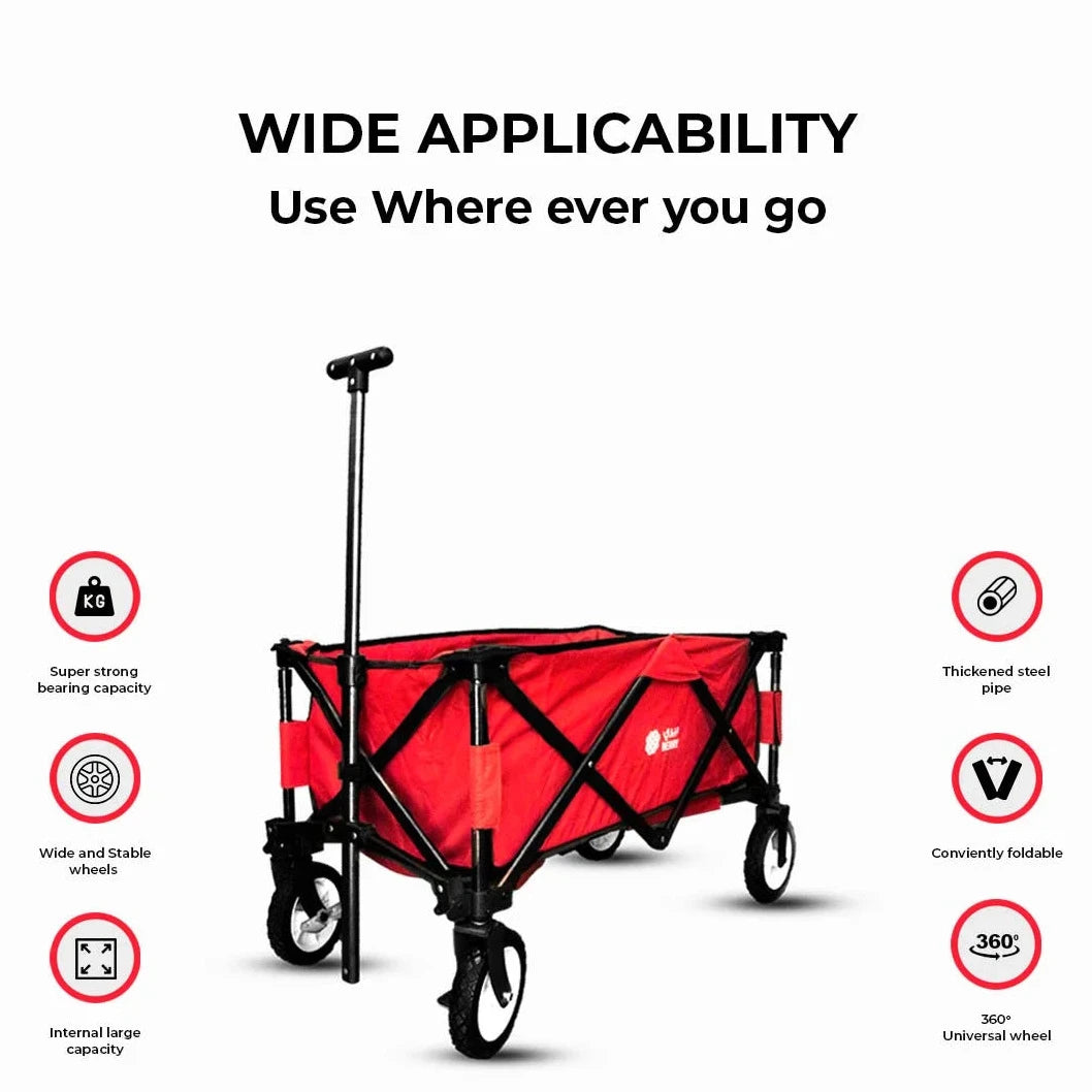 Folding Outdoor Garden Trolley with Cover Red