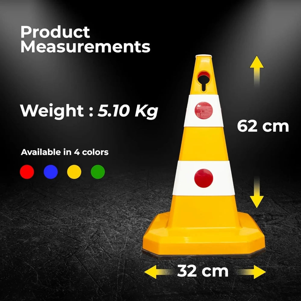 Yellow traffic cone with measurements