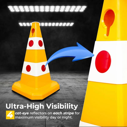 Traffic cone with cat-eye reflectors 