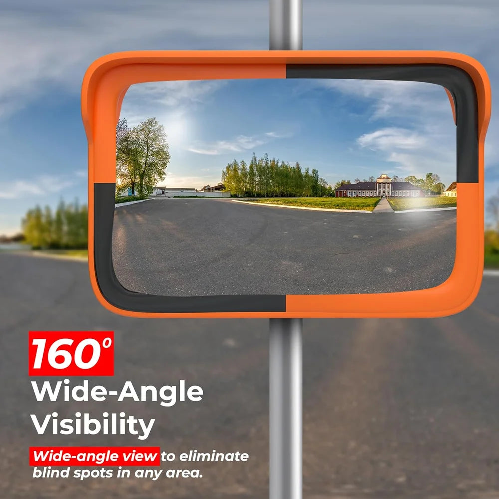 large rectangular convex mirror for warehouse safety and monitoring