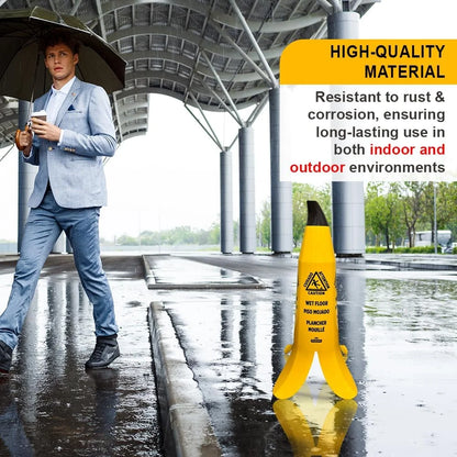 yellow banana cone caution sign for wet floor hazard warning
