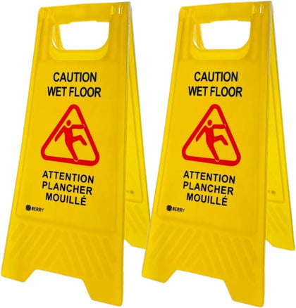 Set of 2 Caution Plastic Wet Floor Sign - Yellow