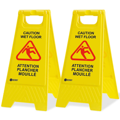 Set of 2 Caution Plastic Wet Floor Sign - Yellow