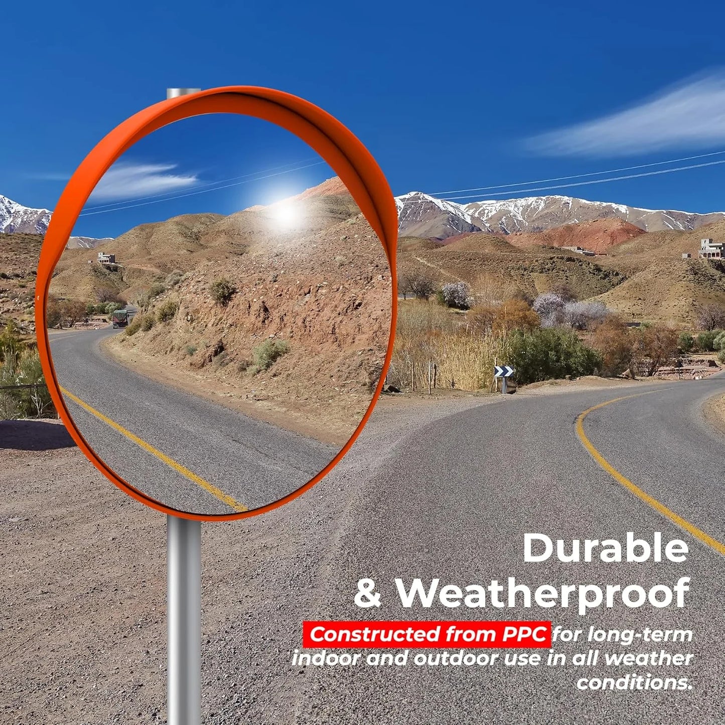 large orange wide angle convex mirror for blind spot safety