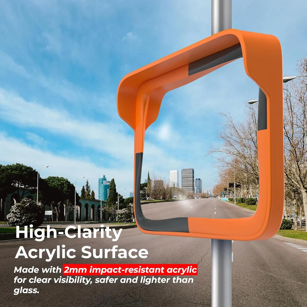 rectangular wide angle convex mirror for blind spot visibility