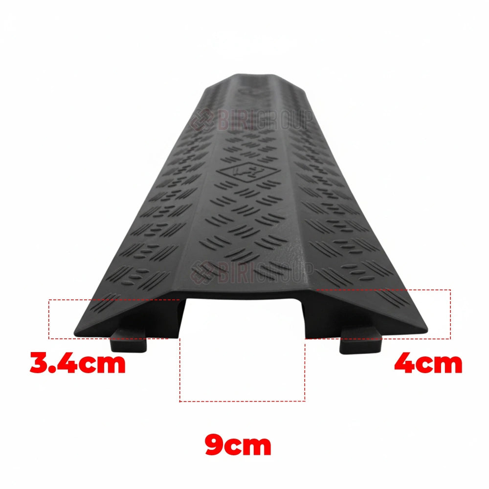 Black plastic cover with measurements on a white background