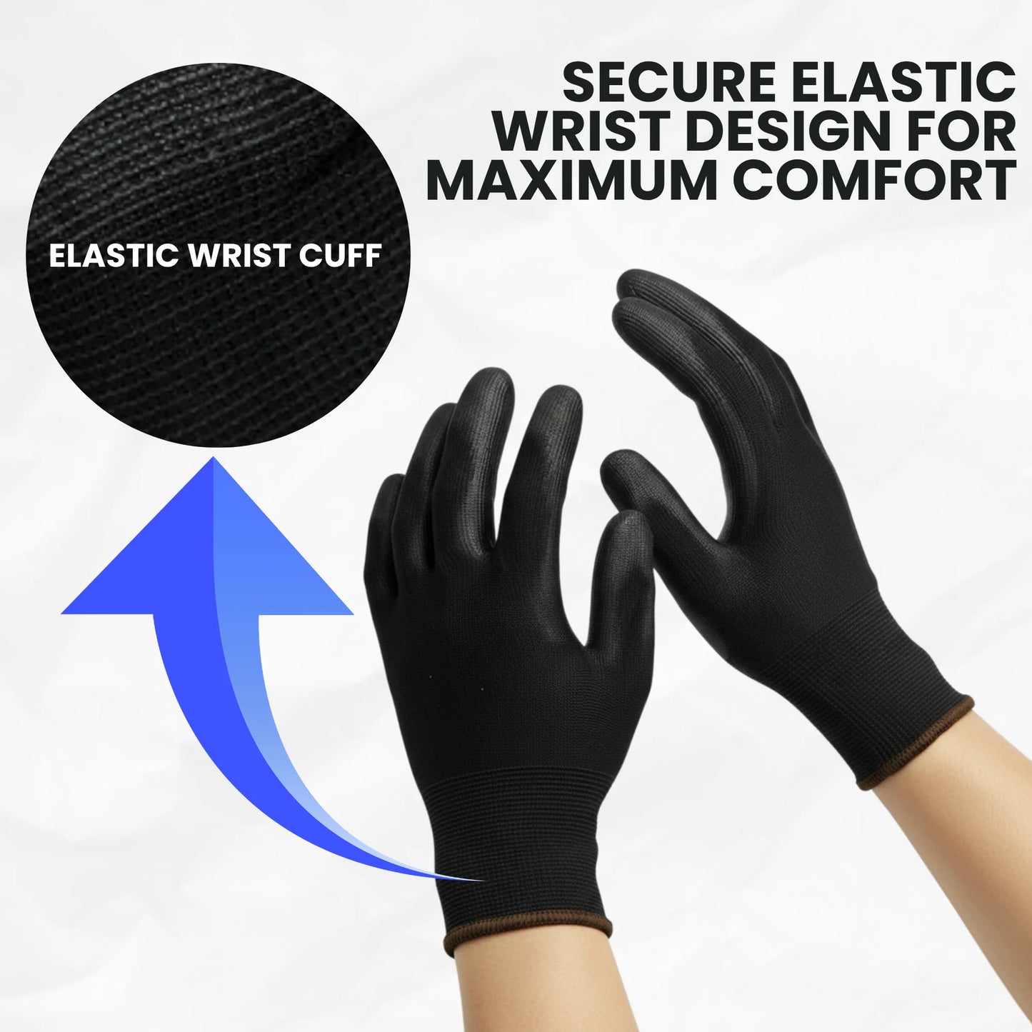 Material of PU coated non-slip palm on Berry black safety gloves