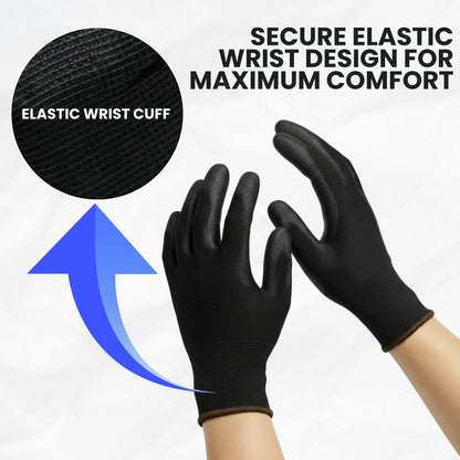 Material of PU coated non-slip palm on Berry black safety gloves