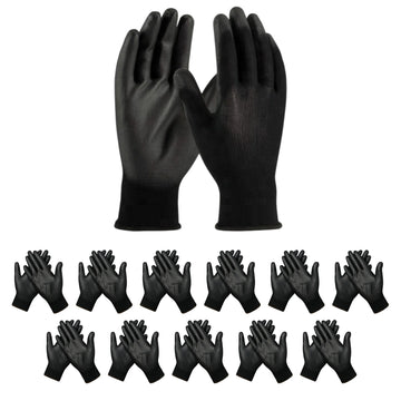 PU-Coated Work Gloves – 12 Pairs | XL Black Safety Hand Gloves