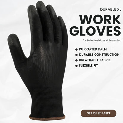 features of PU coated non-slip palm on Berry black safety gloves
