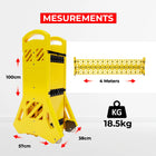 yellow expandable barrier with wheels for easy movement