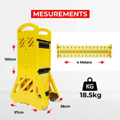 yellow expandable barrier with wheels for easy movement